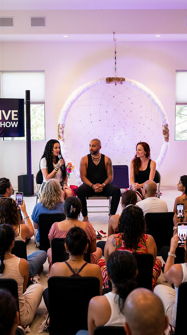 The Mystics on stage with a live audience